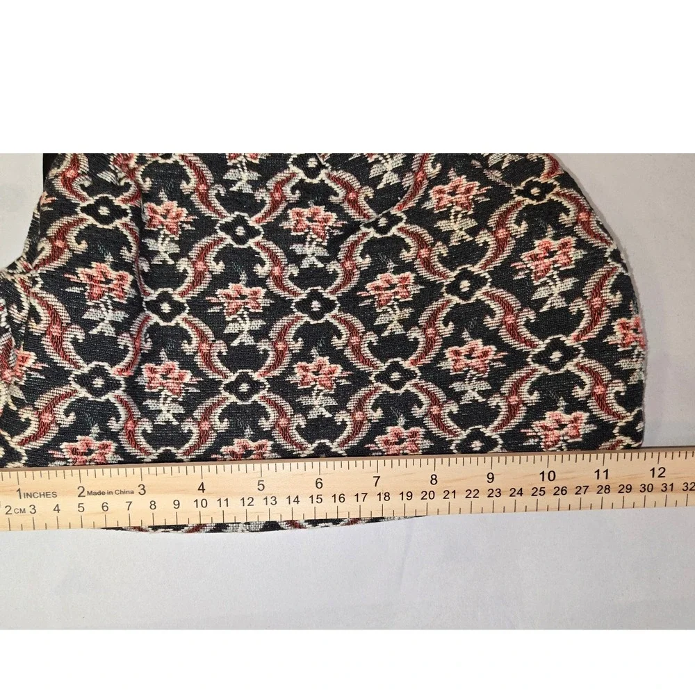 Vintage Tapestry Floral Damask Kiss Lock Frame Bag Twisted Handle Black Pink